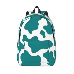 Backpack Teal Cow Print Woman Small Backpacks Boys Girls Bookbag Fashion Shoulder Bag Portability Travel Rucksack Students School Bags