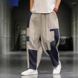 Men's Pants Men Clothing Chinese Style Vintage Cotton Linen Thin Casual Nine-point Patchwork Patch Loose Haren