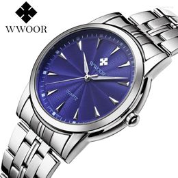 Wristwatches WWOOR Exquisite Watch For Men Casual Minimalist Waterproof Stainless Steel Quartz Men's Watches Reloj Hombre Gifts