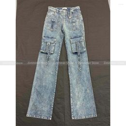 Women's Jeans High Quality! Street Workwear Fashion Big Pockets Flutter Belt Skinny Show Leg Length Girl Micro Flare