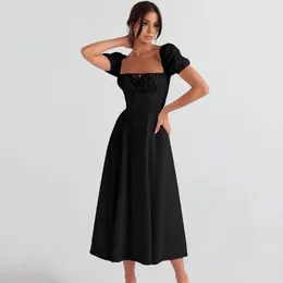 Casual Dresses Lace-up Midi Dress Summer Elegant Square Neck With Tiered Ruffles Strap Detail Women's A-line