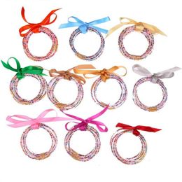 Multi Layer Silicone Ribbon Set 2024 Women's Bow Single Mixed Colour Rice Bead Bracelet