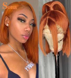 Short Orange Ginger Bob Lace Front Wigs Coloured Highlight Lace Frontal Wig Brazilian Ombre Red Human Hair Wig For Women Closure S01843333