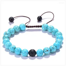 Strand Turquoise Wrapped Lava Volcanic Rock Mixed Beaded Adjustable Charms Women Men Bracelet Dainty Wedding Gift Daily Jewelry