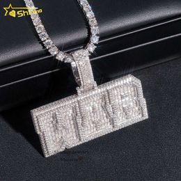 Custom Jewellery Sterling Sier Iced Out VVS Baguette Moissanite Diamond Initial Letter Pendant Chain Pendant