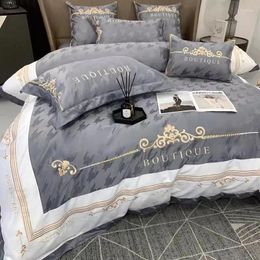 Bedding Sets European Set Luxury Gold Royal Embroidery Silk Double Duvet Cover Pure Cotton Bed Sheets And Pillowcases Summer