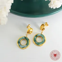 Dangle Earrings ROPUHOV 2024 Vintage Safety Buckle Copper Coin Shaped Emerald Zircon Circular High-end Irregular Jewelry For Women