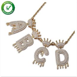 Iced Out Pendant Hip Hop Jewelry Mens Luxury Diamond Vintage Crown English Letter Tassel Pendants with Rope Chain Women Wedding Ac327B