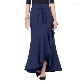 Skirts Autumn Winter Women Long Skirt Cotton Polyester Stitching Belt Plaid Women's Clothing Europe And The United States