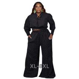 Sets Plus Size Women Clothing 2 Piece Set Outfits Dot Print Elastic Waist Top Casual Wide Leg Pants Fall Wholesale 3xl 4xl 5xl 6xl