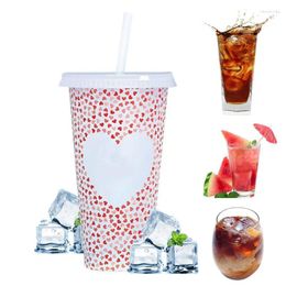 Tumblers Colour Changing Bottle Cute With Straw & Lid 710ml Funny Heart Temperature Sensitive Large Capacity Mug Water