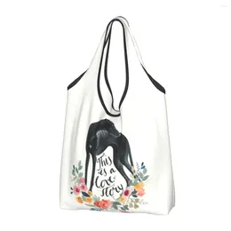 Shopping Bags Custom Greyhound Dog Flowers Bag Women Portable Big Capacity Grocery Italian Animal Shopper Tote