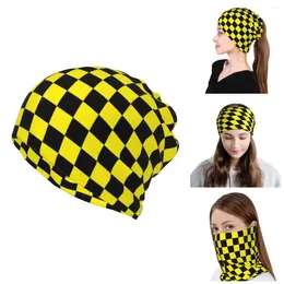 Berets Black Yellow Checkerboard Bandana Neck Warmer Men Women Knit Skullies Beanies Caps Ski Tube Scarf Gaiter Checkered Face Cover