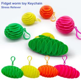 Fidget Worm Toy Keychain Sensory Decompression Deformation Worm Elastic Mesh Plastic Shrapnel Toy Palm Play Pinch Fun Anxiety Relief Toys