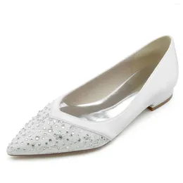 Casual Shoes Elegant Lady Pointed Toe Dress Flats Slip On Splice Satin Lace Rhinestones Bridal Wedding Party Prom Small Thick Heels