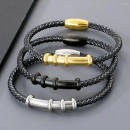 Charm Bracelets Cotton Rope Stainless Steel Wrapped Bamboo Elbow Woven Bracelet For Women Men Gold Silver Black Colour