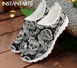 Boots INSTANTARTS Breathable Woman Sneaker Flats Shoes Sugar Skull Print Summer Slip on Ladies Light Loafers Zapatos Mujer Pisos
