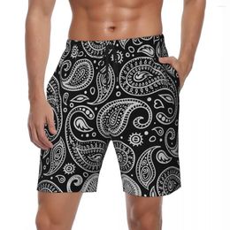 Men's Shorts Swimwear Floral Paisley Black Board Summer Traditional Stylish Beach Men Custom Sportswear Fast Dry Trunks