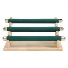 Jewelry Pouches 3-Tier Wooden Display Stand Ring Holder T-Bar Showcase And Organizer Green