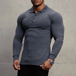 Fashion Autumn Sports Polo Shirt Mens Stretch Cotton Gym Clothing Spring Casual Long Sleeve Polos Male Breathable T 240308