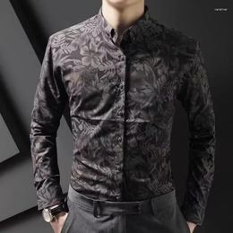 Men's Dress Shirts Man Tops Floral Clothing Black And Blouses For Men Colourful Long Sleeve Printed Vintage Original With Collar Sleeves Xxl