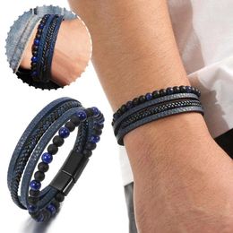 Link Bracelets Handwoven Men's Obsidian Weaving Handicrafts Are String Minimalist Bead Y1Q0