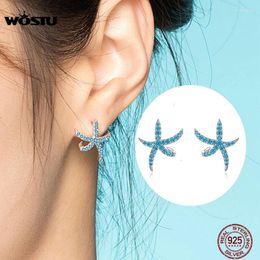 Stud Earrings WOSTU 925 Sterling Silver Starfish Blue Cubic Zircon For Women Fashion Jewellery CTE136