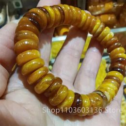 Charm Bracelets Natural Amber Men Women Healing Gemstone Jewelry Old Beeswax Abacus Beads Elastic Beaded Bangle Amulet Gifts