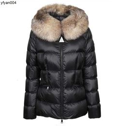 Women Short Down Zipper Belt Pockets Thick Warm Coat Italy Designer Woman Fur Winter