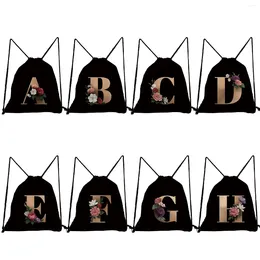 Backpack Women Travel Bridesmaid Gift Ladies Portable Softback Bag Beauty 26 Initials Flower Drawstring Bags A-Z Letter Rope