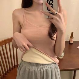 Camisoles & Tanks Winter Warm Fleece Vest For Women Solid Color Thermal Casual Nightwear Sexy Elasticity Female Thin Velvet T-Shirt