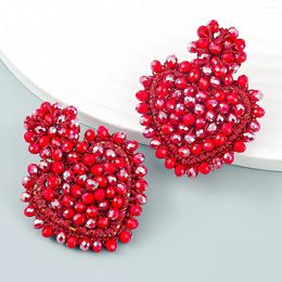 Dangle Earrings Bohemian Fashion Creative Red Heart Drop Women Ethnic Vintage Brown Acrylic Bead Jewelry Wholesale
