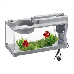 Desktop Fish Tank Betta Aquarium Quiet Modern Mini Aquarium With Air Pump For Tabletop Display Decoration Turtle Reptile Shrimp 240314