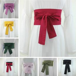 Women Fabric Japanese Wide Waist Belt Self-Tie Waistband Kimono Obi for Yukata Dress 240311