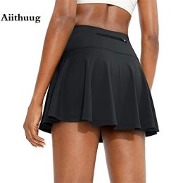 Dresses Aiithuug Tennnis Skirts Zipper Pocket Golf Skirts with Pocket Golf Shorts Soft Golf Skorts Thicker Wide Waistband Tummy Control