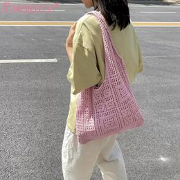 Shoulder Bags Women Mesh Storage Bag Extra Large Knitting Swimming Beach Fashion Girls Solid Hollow Out Vintage Shopper Handlebag