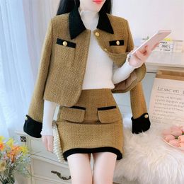 Two Piece Dress French Style High-end Elegant Women's Suit Jacket Autumn And Winter 2024 All-match Coat High Waist Short Skirt Two-piece Set