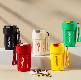 450ml Stainless Steel Double Wall Insulated Vacuum designer coffee mugs with custom logo and rope lid