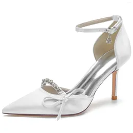 Dress Shoes High Heel Pointed Rhinestone Bow Wedding Bride