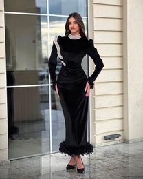 Splendide donne abiti da sera maniche lunghe in velluto abiti da ballo Aso Ebi vestito da partito nero Abiti De Fiesta 2024 Personalizza