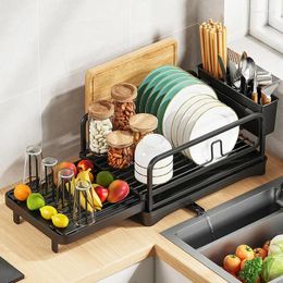 Kitchen Storage Expandable Dish Drainer Rack Countertop For Cups Bolws Plates Wine Glasses Cutting Board Racks
