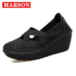 Boots New spring women platform shoes women slip on casual hand made breathable woven shoes wedge sandals shoes women footwear shoes