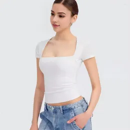 Women's Blouses Elegant Commuting Style Tee Shirt Breathable Top Stylish Square Neck Short Sleeve Collection Slim For Summer