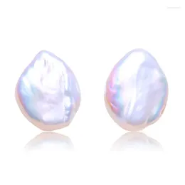 Stud Earrings BaroqueOnly 16-19MM Natural Baroque Water Drop Button Pearl 925 Sterling Silver Jewellery Gift EFG