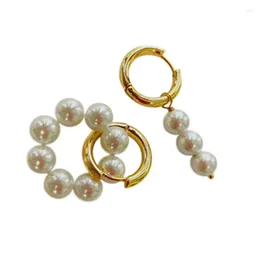 Dangle Earrings Asymmetric Freshwater Pearl Drop For Women Double Hoop Pendant Golden Copper Accessories Gifts Jewellery