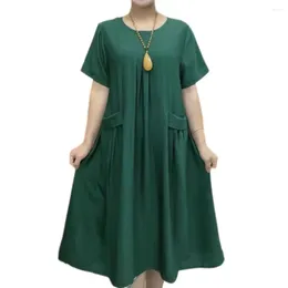 Casual Dresses Comfortable A-line Dress Polyester Midi Elegant Women's Summer With O-neck Short For Work Holiday