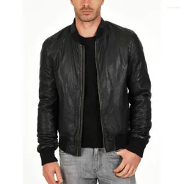 Men's Jackets Bomber Leather Quilted Jacket Men | Genuine Lambskin Flight Military