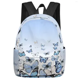 Backpack Pastoral Butterfly Blue Gradient Women Man Backpacks Waterproof School For Student Boys Girls Laptop Bags Mochilas