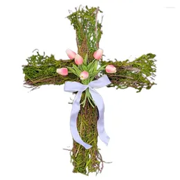Decorative Flowers Easter Wreath Decor For Front Door Sign Spring Garland Wall