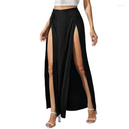 Skirts Women Elastic High Waist Long Skirt Casual Solid Color Side Split Loose Fit Sweat Absorption Beachwear For Ladies